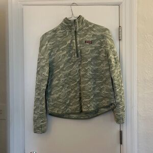 Vineyard Green Camouflage quilted Quarter Zip Sweatshirt